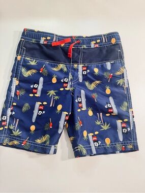 Disney Navy Swim Trunks with Red Drawstring and Yellow Accents